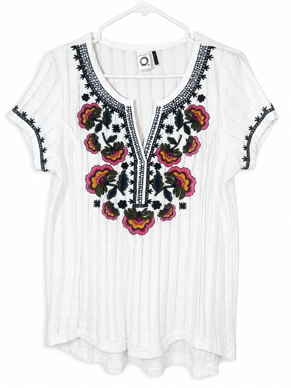 Anthropologie Akemi + Kin White Embroidered Boho Blouse Gauze Floral Top Medium - Picture 3 of 6